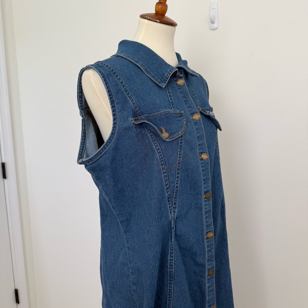 Bebe Y2K Denim Button Down Sleeveless Midi Dress Sz 3X‎ - Picture 6 of 12